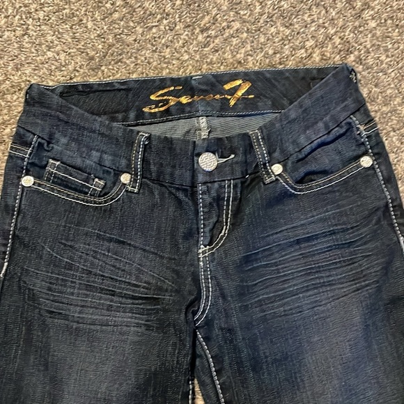 Seven 7 Bootcut Jeans Women’s 28 Dark Wash Denim Distressed Cowgirl Mid-rise - Picture 9 of 16